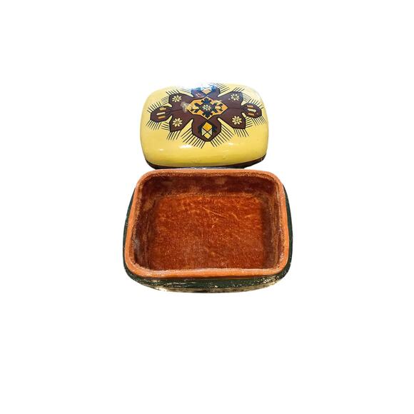Vintage Mid Century Handmade Hand painted in Kashmir Trinket Box Yellow Brown - Picture 5 of 5